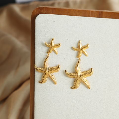 1 Pair Casual Vacation Starfish Plating Titanium Steel 18k Gold Plated Drop Earrings