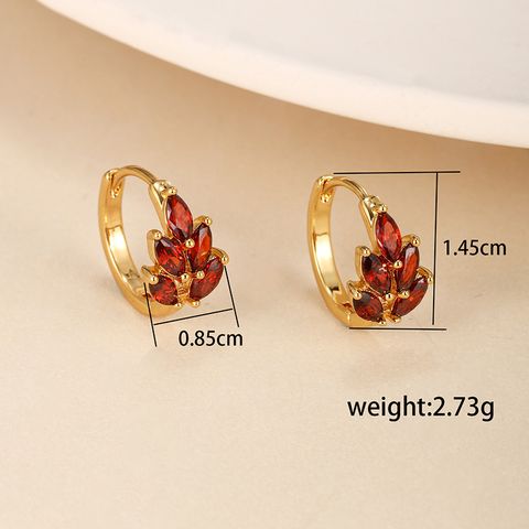 1 Pair Chinoiserie Vintage Style Leaf Grain Plating Inlay Copper Alloy Artificial Gemstones 24k Gold Plated Hoop Earrings