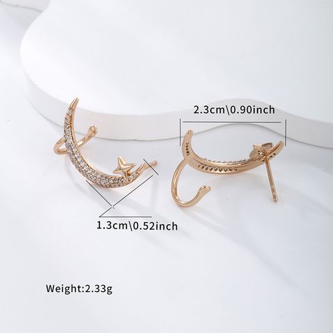 1 Pair Xuping Streetwear Star Moon Plating Inlay Alloy Artificial Gemstones 18k Gold Plated Ear Cuffs