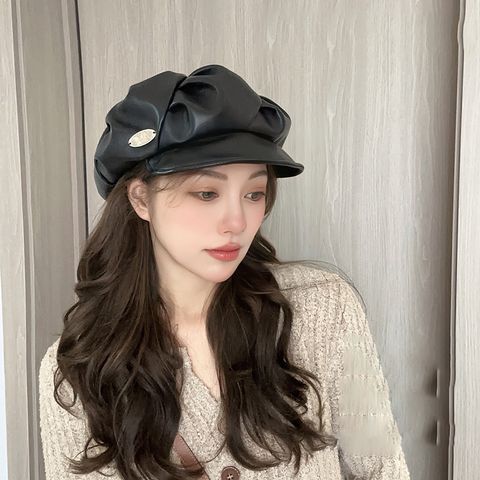 Women's Elegant Sweet Solid Color Button Curved Eaves Eaveless Floppy Hat