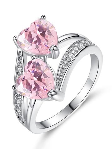 Cute Romantic Heart Shape Copper Plating Inlay Diamond Rings