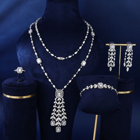 Elegant Shiny Grain Copper White K Zircon Jewelry Set In Bulk