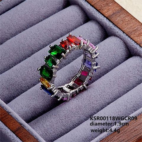 Copper Hip-Hop Retro Simple Style Plating Inlay Irregular Round Rectangle Zircon Wide Band Rings