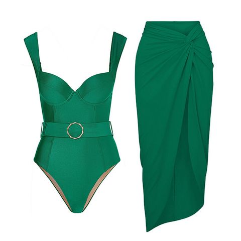Women's Simple Style Solid Color Backless One Piece Swimwear