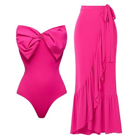 Women's Beach Solid Color Bow Knot Hollow Out One Piece Swimwear