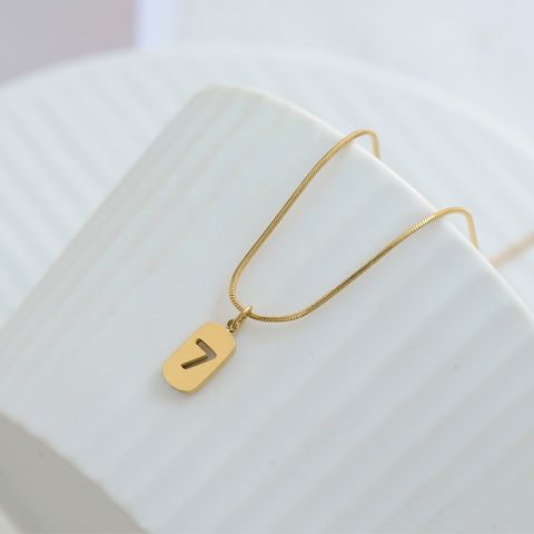 304 Stainless Steel 18K Gold Plated Simple Style Plating Hollow Out Number Square Pendant Necklace