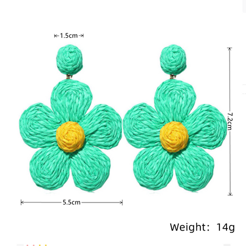 1 Pair Vacation Flower Handmade Raffia Drop Earrings