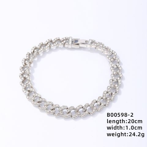 Hip-hop Solid Color Alloy Plating Inlay Rhinestones White Gold Plated Gold Plated Men's Bracelets Necklace