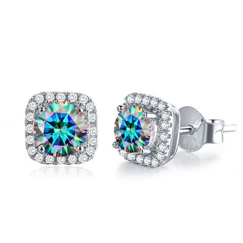 1 Pair Elegant Luxurious Simple Style Square Gra Plating Inlay Sterling Silver Moissanite Ear Studs