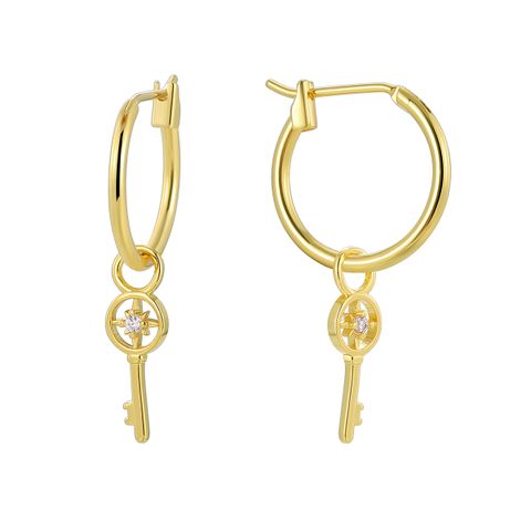 1 Pair Ig Style British Style Star Moon Key Plating Inlay Copper Pearl Beads Zircon 18k Gold Plated Drop Earrings
