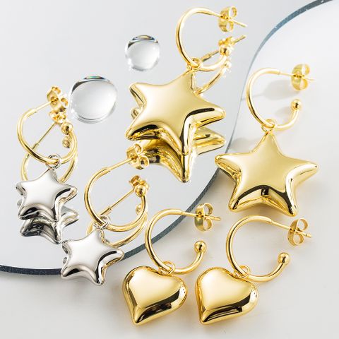 1 Pair Ig Style Vintage Style Star Heart Shape Plating Stainless Steel 18k Gold Plated Drop Earrings