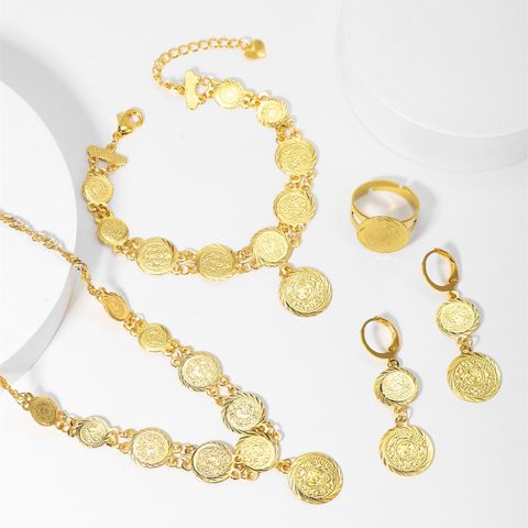 Simple Style Gold Coin Copper 18k Gold Plated Jewelry Set In Bulk