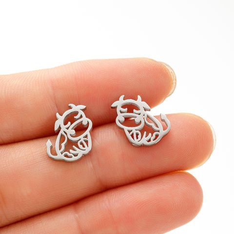 1 Pair Ig Style Cute Cattle Polishing Plating Stainless Steel 18k Gold Plated Ear Studs