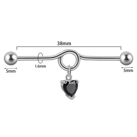 1 Piece Simple Style Heart Shape Wings Polishing Inlay Stainless Steel Zircon Ear Studs