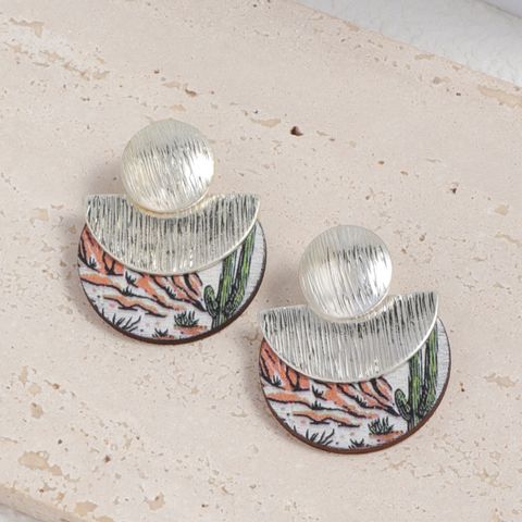 1 Pair Simple Style Cactus Leopard Plating Alloy Wood 18k Gold Plated Silver Plated Drop Earrings