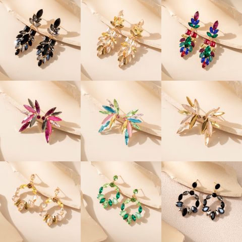 1 Pair Vacation Simple Style Geometric Plating Inlay Alloy Rhinestones Gold Plated Drop Earrings Ear Studs