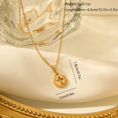 Elegant Vintage Style Cross Solid Color Stainless Steel Plating 18k Gold Plated Pendant Necklace