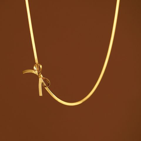 Vintage Style Simple Style Solid Color Bow Knot Stainless Steel Plating 18k Gold Plated Necklace