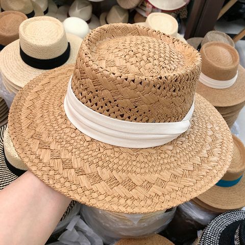 Women's Basic Solid Color Flat Eaves Straw Hat