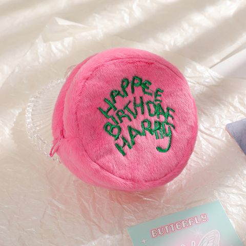 Cute Letter Plush Round Makeup Bags