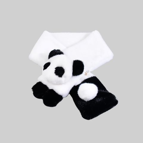 Women's Chinoiserie Cute Color Block Panda Plush Scarf