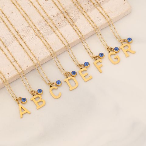Stainless Steel 18K Gold Plated Vintage Style Plating Letter Pendant Necklace
