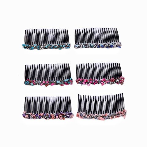 Women's Pastoral Color Block Plastic Handmade Inlay Artificial Pearls Stone Hair Band Hair Combs