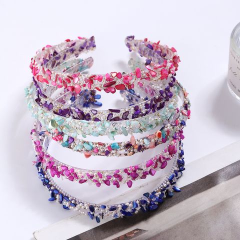 Women's Pastoral Color Block Plastic Handmade Inlay Artificial Pearls Stone Hair Band Hair Combs