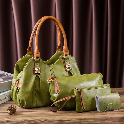 Women's Medium Pu Leather Solid Color Streetwear Square Zipper Buckle Handbag