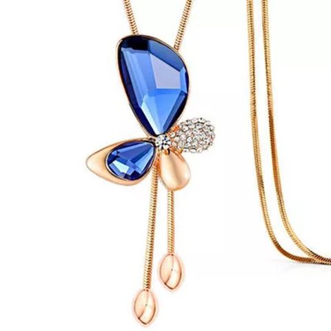 Lady Butterfly Alloy Glass Copper Pendant Necklace