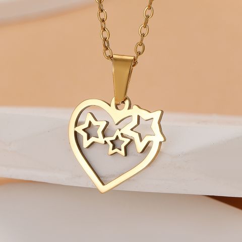 Vintage Style Pentagram Heart Shape Stainless Steel Plating 18k Gold Plated Pendant Necklace