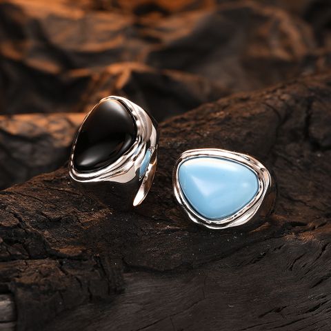 Original Design Geometric Sterling Silver Plating Inlay Turquoise Agate White Gold Plated Rings