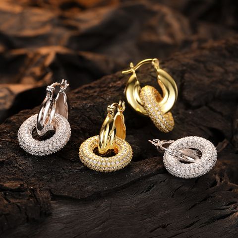 1 Pair Casual Double Ring Plating Inlay Sterling Silver Zircon 24k Gold Plated White Gold Plated Drop Earrings