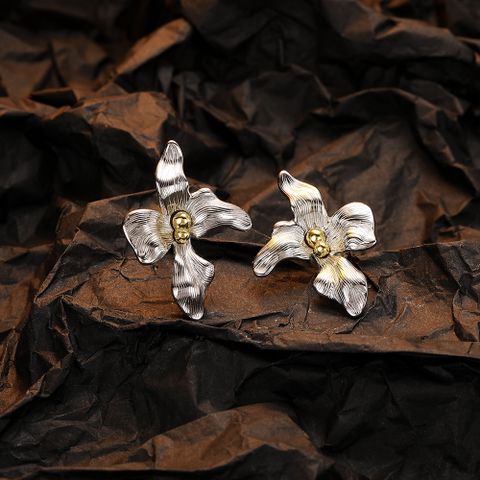 1 Pair Original Design Leaf Flower Plating Sterling Silver 24k Gold Plated White Gold Plated Ear Studs