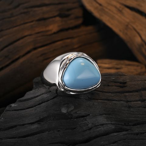 Original Design Geometric Sterling Silver Plating Inlay Turquoise Agate White Gold Plated Rings