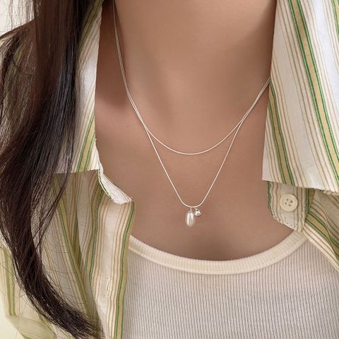 Casual Water Droplets Sterling Silver Plating Inlay Freshwater Pearl Silver Plated Pendant Necklace