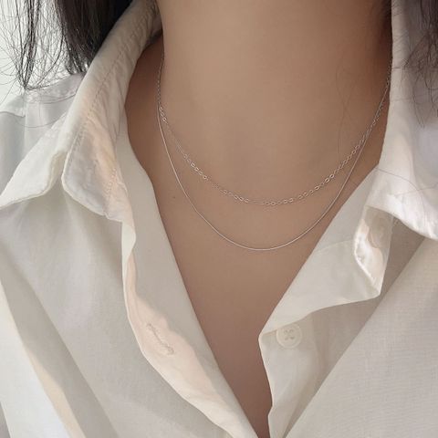 Simple Style Solid Color Sterling Silver Plating White Gold Plated Double Layer Necklaces