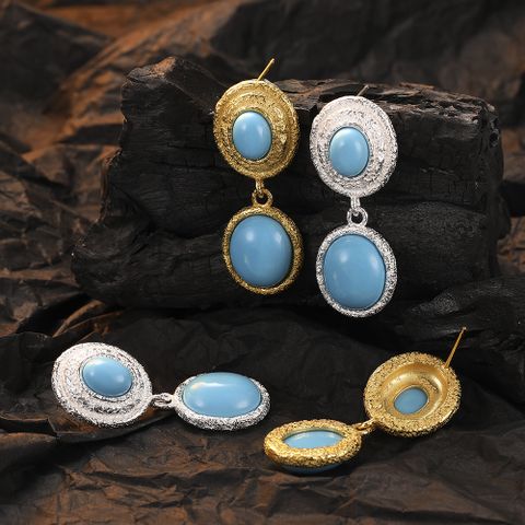 1 Pair Original Design Water Droplets Irregular Plating Inlay Sterling Silver Turquoise 24k Gold Plated White Gold Plated Drop Earrings