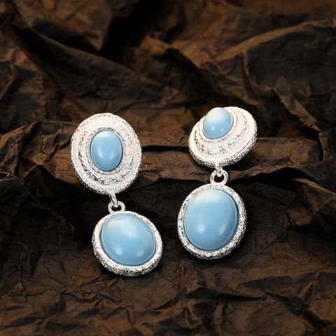1 Pair Original Design Water Droplets Irregular Plating Inlay Sterling Silver Turquoise 24k Gold Plated White Gold Plated Drop Earrings