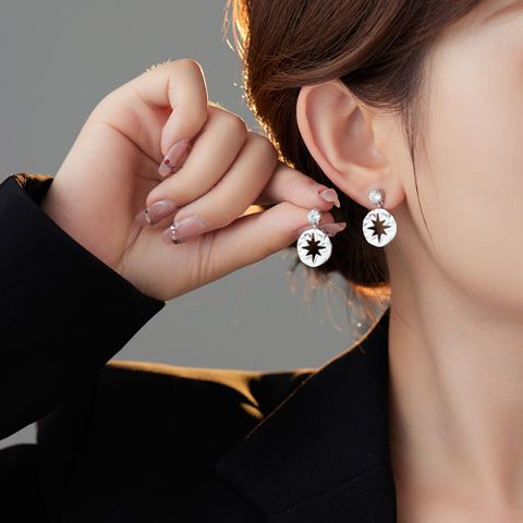 1 Pair Original Design Star Plating Inlay Sterling Silver Zircon White Gold Plated Drop Earrings