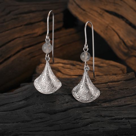 1 Pair Original Design Sector Plating Mesh Pleated Natural Stone Sterling Silver White Gold Plated Drop Earrings