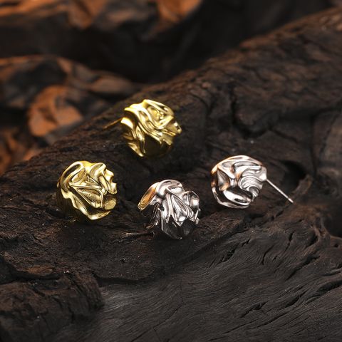 1 Pair Original Design Solid Color Plating Pleated Sterling Silver 24k Gold Plated White Gold Plated Earrings