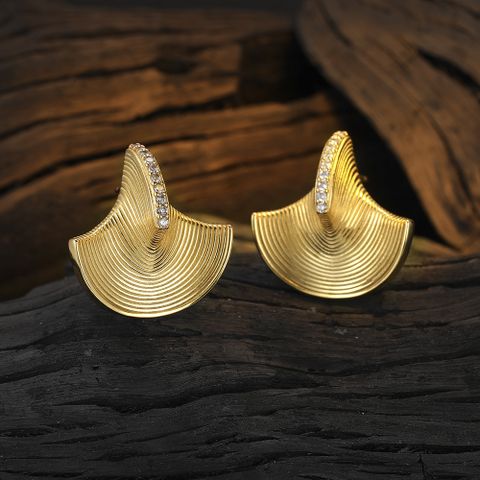 1 Pair Original Design Sector Plating Inlay Sterling Silver Zircon 24k Gold Plated White Gold Plated Ear Studs