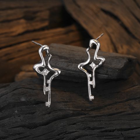 1 Pair Original Design Star Plating Inlay Sterling Silver Zircon White Gold Plated Ear Studs