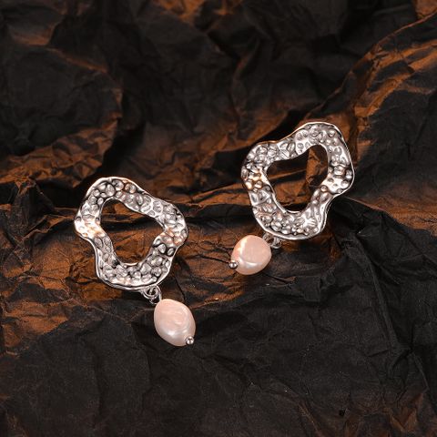 1 Pair Original Design Irregular Plating Freshwater Pearl Sterling Silver White Gold Plated Drop Earrings