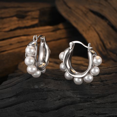 1 Pair Casual Pearl Plating Inlay Sterling Silver Shell White Gold Plated Earrings