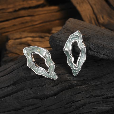 1 Pair Original Design Waves Epoxy Plating Sterling Silver White Gold Plated Ear Studs