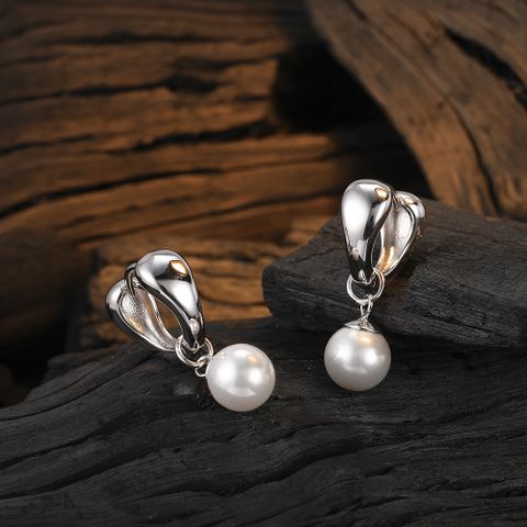 1 Pair Casual Pearl Plating Inlay Sterling Silver Shell 24k Gold Plated White Gold Plated Earrings