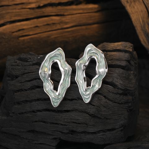 1 Pair Original Design Waves Epoxy Plating Sterling Silver White Gold Plated Ear Studs