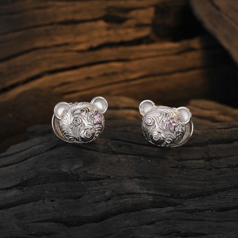 1 Pair Cute Bear Plating Inlay Sterling Silver Zircon White Gold Plated Earrings